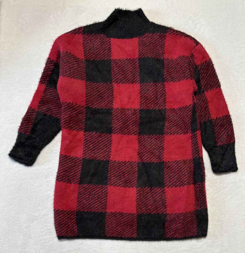 SO Goods For Life Sweater Womens 2XL Red Black Buffalo Plaid Soft Tunic Cozy